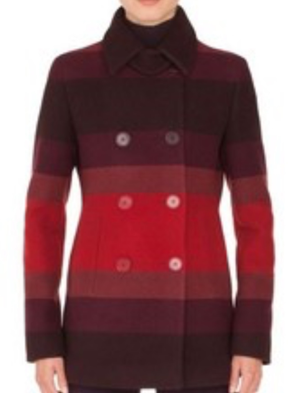 Akris Punto Striped Wool Peacoat in Red and Burgundy Tones